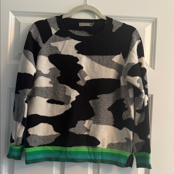 Brodie Cashmere Sweaters - Women’s Brodie’s Fine Cashmere Black and Green Camouflage Sweater